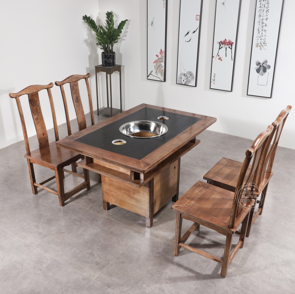 Chinese bar hotpot table and chairs combined with commercial hot pot table string of sesame and spicy hot and casual farm marble custom-made