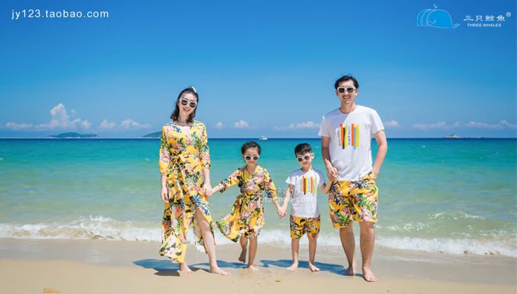 Ba con cá voi hè 2018 mới của gia đình ba mẹ con - mẹ và con trai cha và con trai quần đi biển quần áo trẻ em
