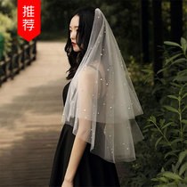 Fashion OL double-layer nailed pearl veil 2020 new style sewn metal hair comb veil bride wedding dress accessories women