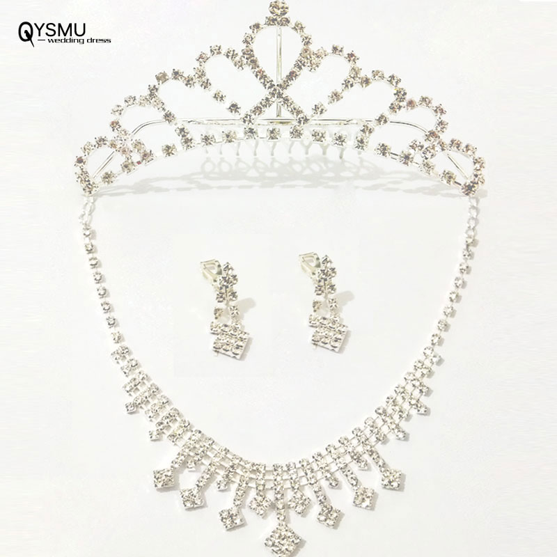 2017 New Earrings Clip Crown Necklace Set Earrings Three Piece Set Bridal Wedding Hair Accessory Hair Wedding Dress Accessories