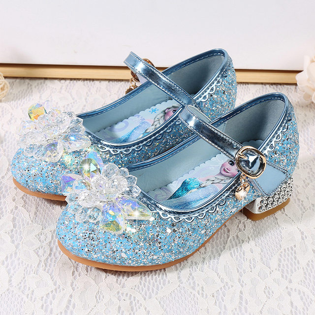 Girls high heels 2022 spring and autumn new little girl Aisha Frozen single shoes children princess crystal shoes