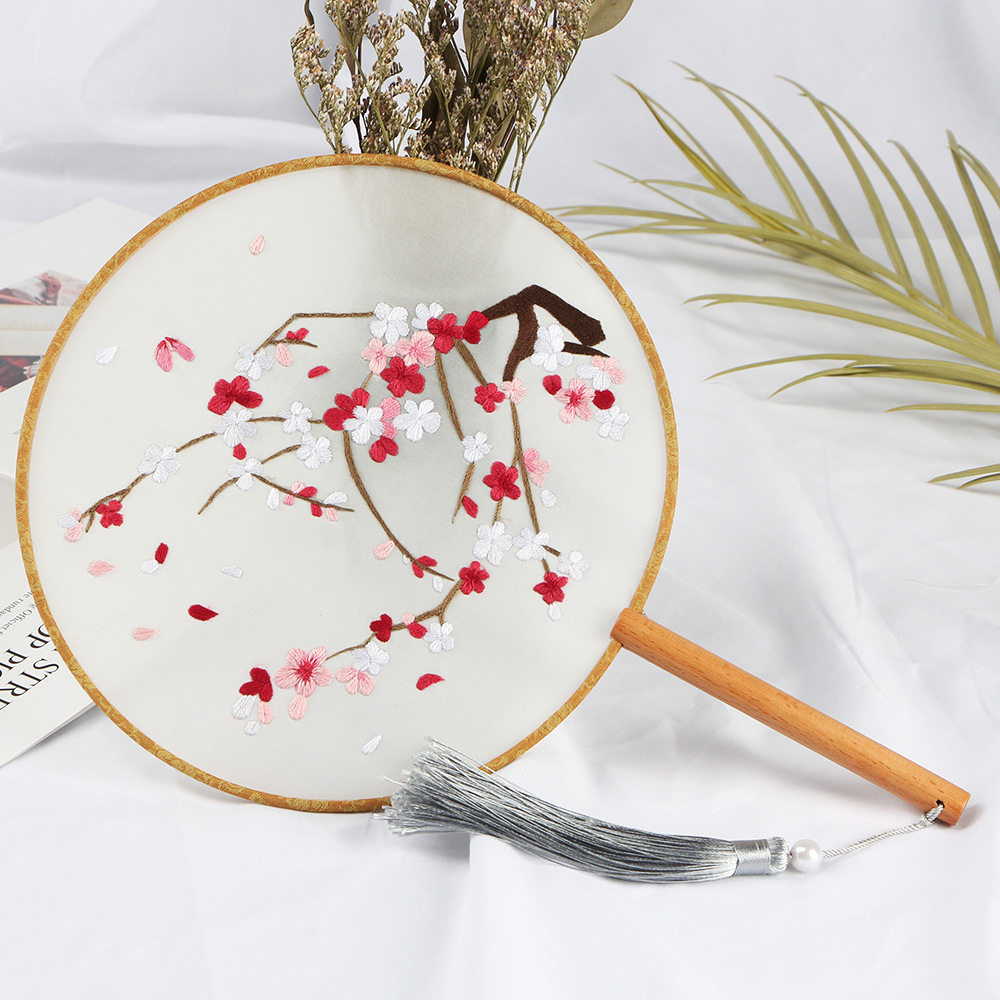 Cluster fan embroidery diy handmade fan fan beginning material package embroidery kit ancient fan ribbon embroidery