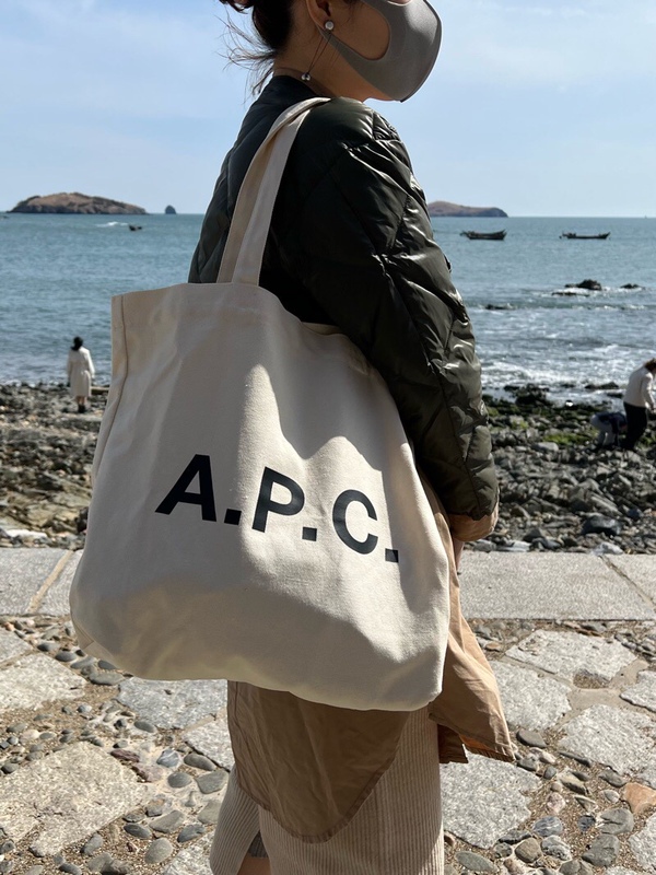 Xiaobu LAOSHU New Korean and Japanese Style Letter Apc Thick Canvas Bag Single Shoulder Handbag Shopping Bag Tote Bag Zipper Bag