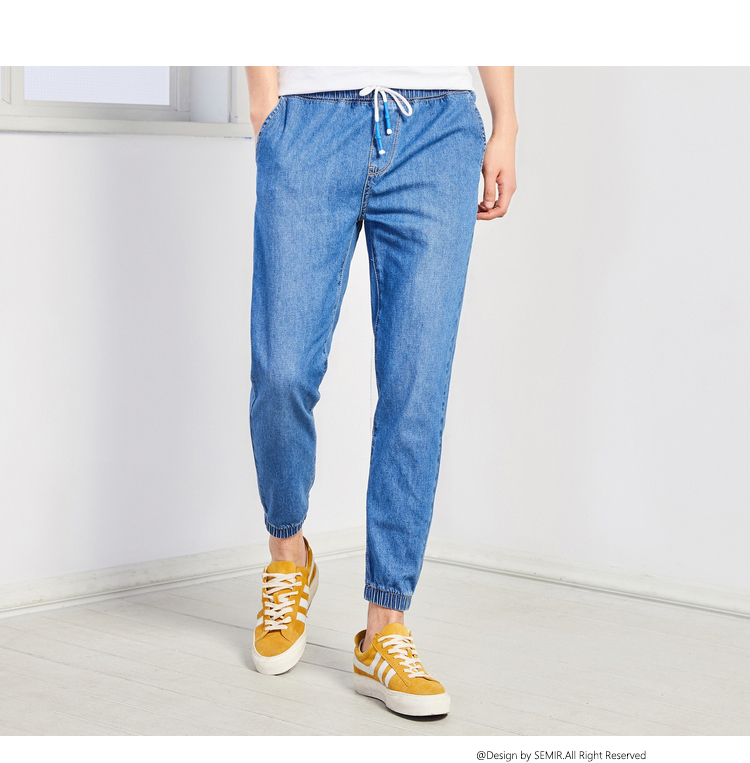 Quần jean nam Senma 2018 thu đông nam mới eo thun co giãn chín điểm quần cotton ống quần thẳng quần nam quần thể thao nam
