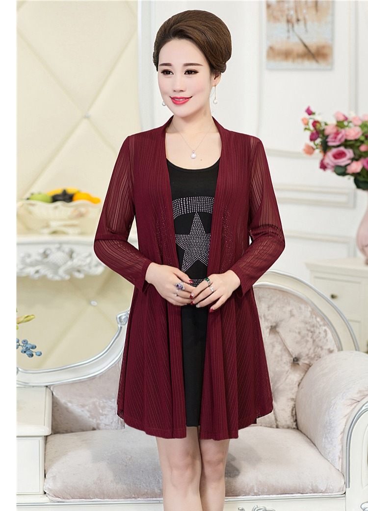 Áo len nữ mùa xuân và hè 2018 dành cho nữ trung niên áo choàng len chống nắng dài tay trung niên với áo khoác mỏng mùa hè hoang dã quần áo cho mẹ