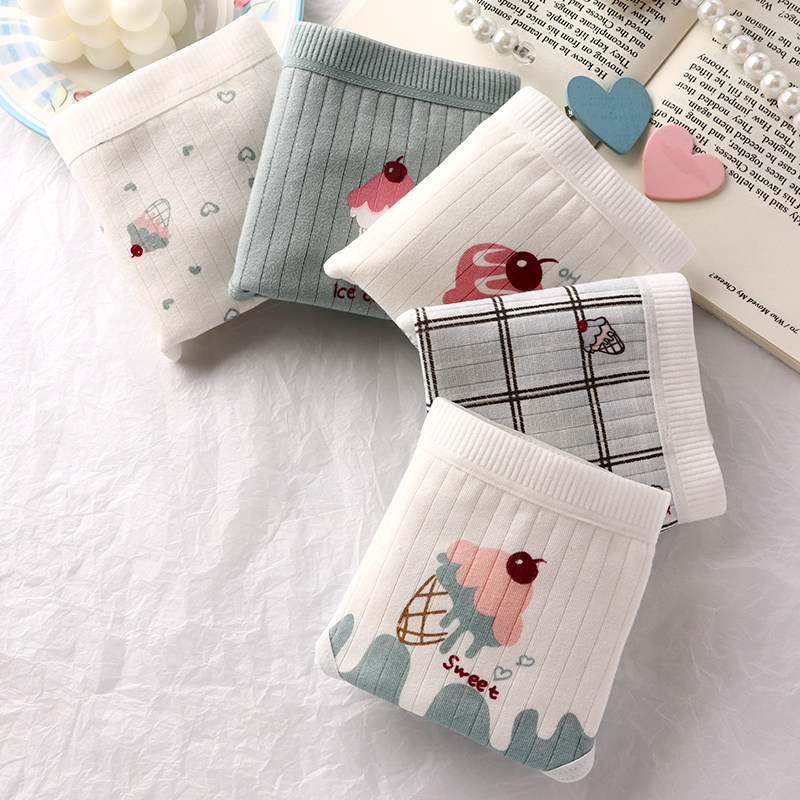 Panties pure cotton girl middle waist antibacterial girl cute Japanese blue cartoon student all cotton breathable triangle pants