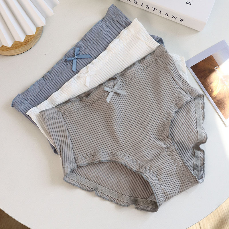 3 pairs of underwear pure cotton women's mid-waist Japanese simple solid color ins style student girl antibacterial breathable cotton briefs