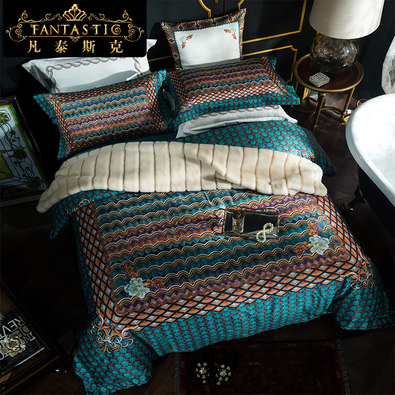 Classical National Wind Horse Cotton Bed Four Pieces Of Pure Cotton Long Suede Cotton Linen Quilt Cover Upscale Stay-at-home Bedding