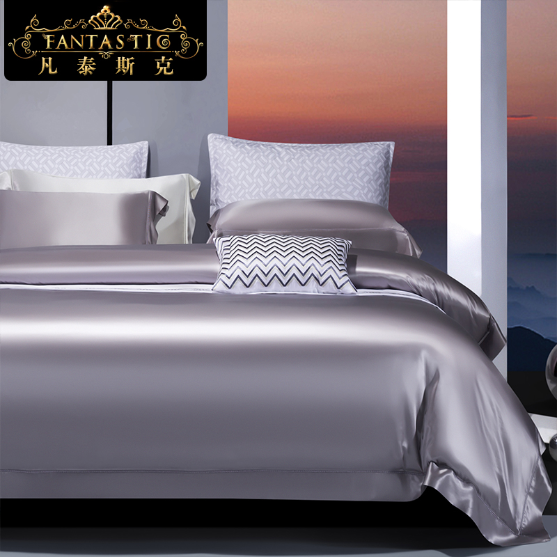32 Mmi Bifacial Real Silk Bed Bedding Kit Quilt Cover 100% Mulberry Silk Pure Color Custom Bed Bamboo Hat Four Sets
