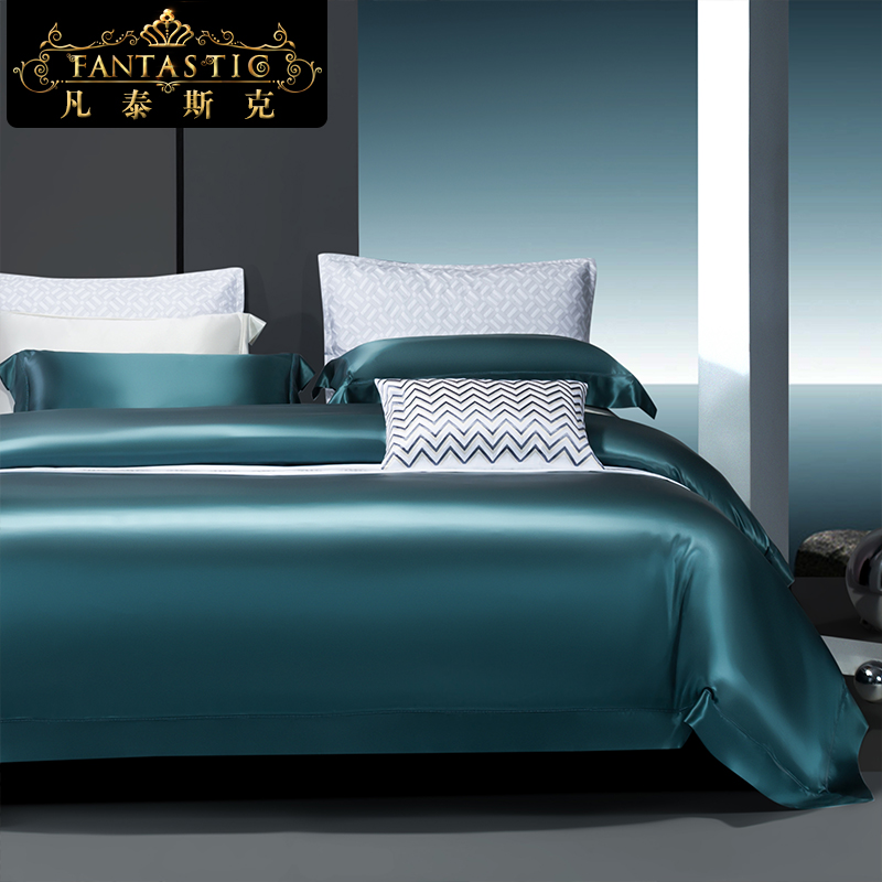 High-end solid color 100% double-sided silk satin mulberry silk sheets and quilt sets of four-piece custom fitted sheets bedding