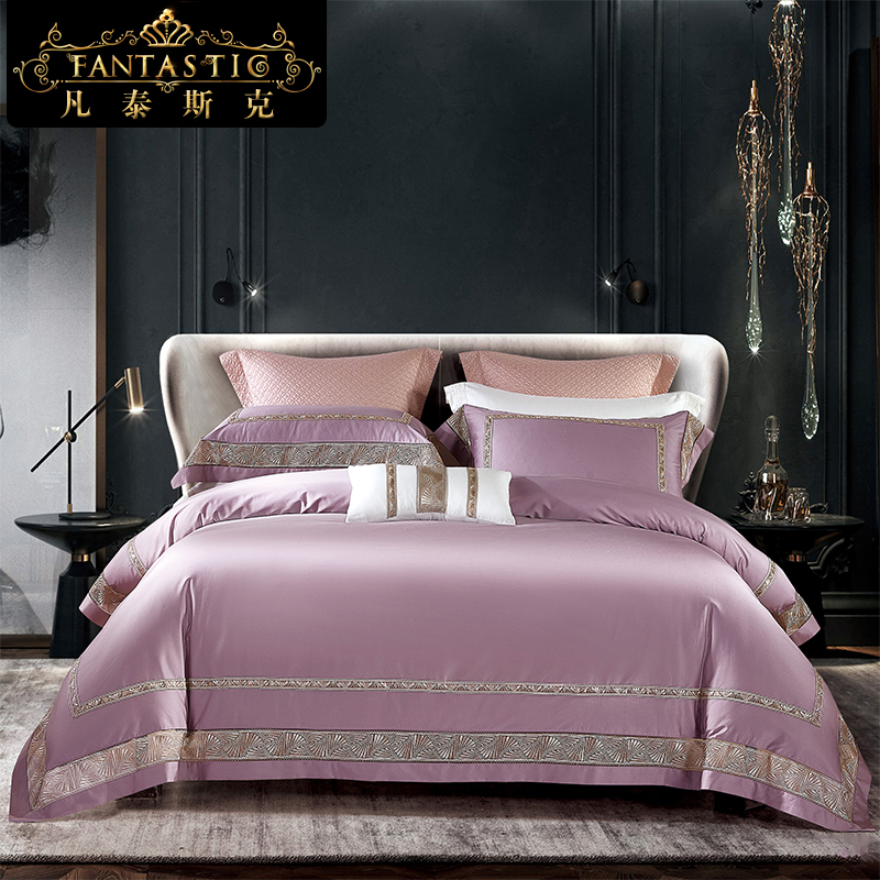 High-end 140 pcs light luxury wedding bed sheet cotton four-piece set simple long-staple cotton embroidery quilt cover bedding