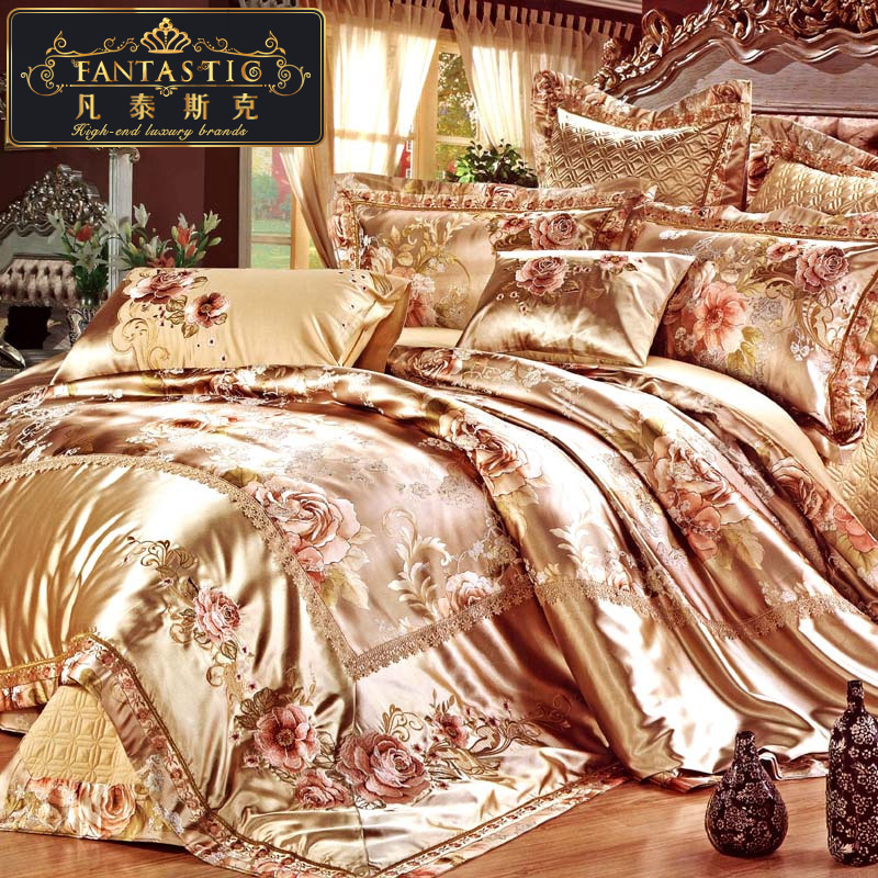 Eurobed bedding Four pieces of light and luxurious American high-end quilt cover palace Wind Goncourt satin jacquard more than 60-80 pieces