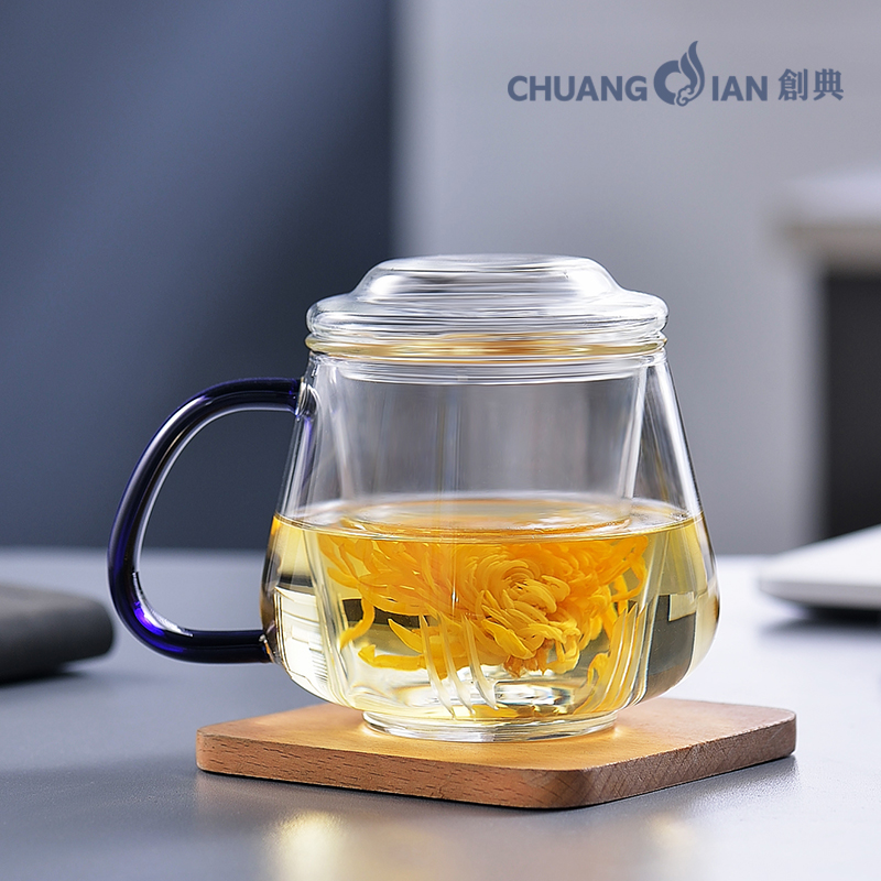 Elegant Glass Bubble Tea Cup Kung Fu Tea Water Separation Filter Tea Cup Office Flowers Teapot Lady Black Tea Cups
