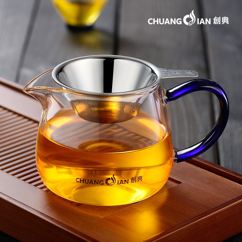 Chuangdian Glass male cup Thickened heat-resistant fair cup Large filter teacup 304 stainless steel tea leak tea dispenser set