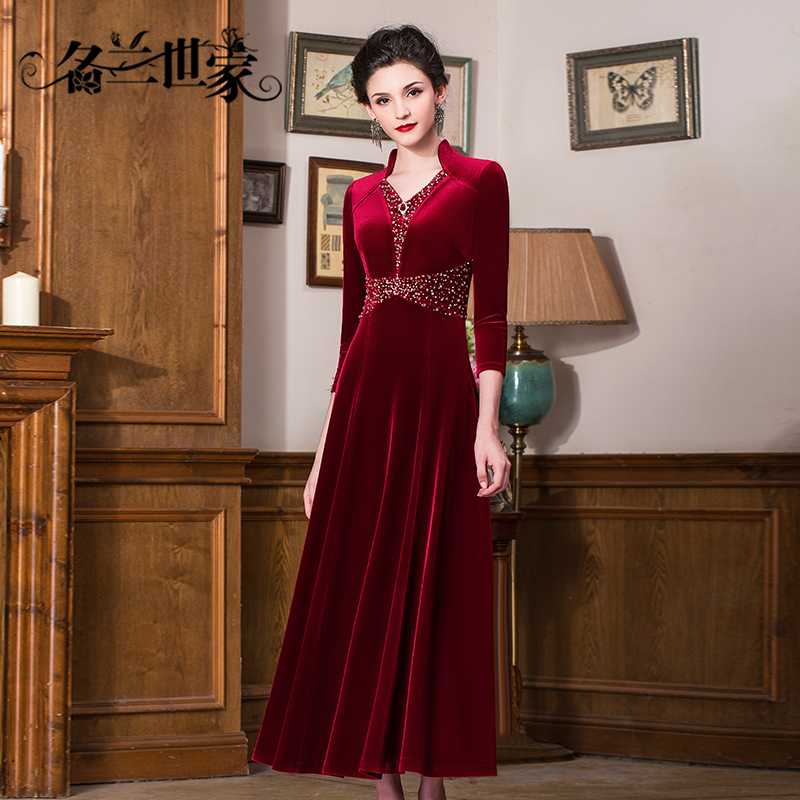 Famous Lan Shijia Women's High-end Mother-in-law Wedding Costume presenter Costume End Zhuang Atmospheric Evening Dress Year's Courtesy Dress