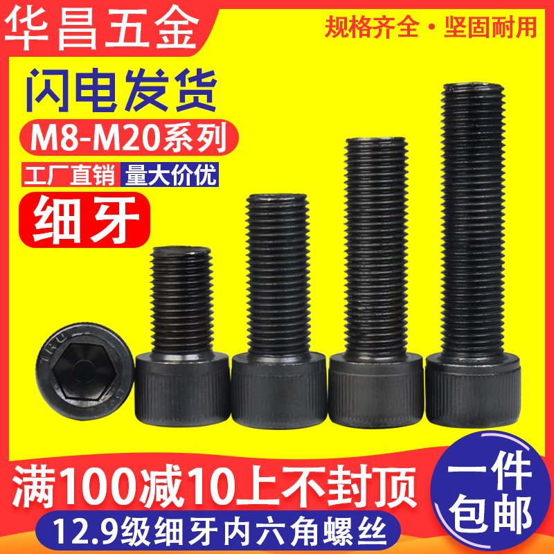 12.9 grade fine teeth inner hexagon screw filament bolt M8*1.0 M10*1.0 1.25 M12*1.25 1.5