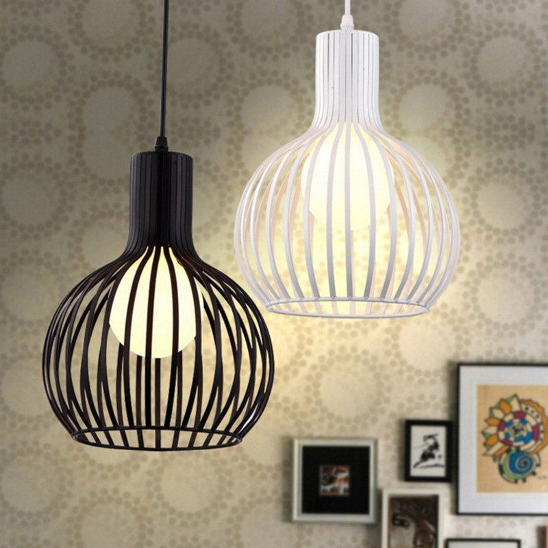 Nordic Retro Creative Personality Cafe Restaurant Bar Internet Cafe Wrought Iron Round Glass Shade Birdcage Pendant Lighting