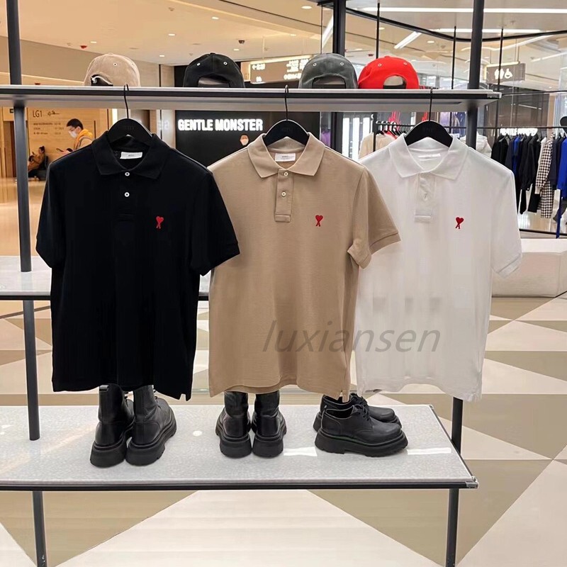Ami Small Heart Embroidery Polo Shirt Short Sleeve 2025 Summer Thin Casual Nis Trendy Slim Fit T-Shirt Unisex