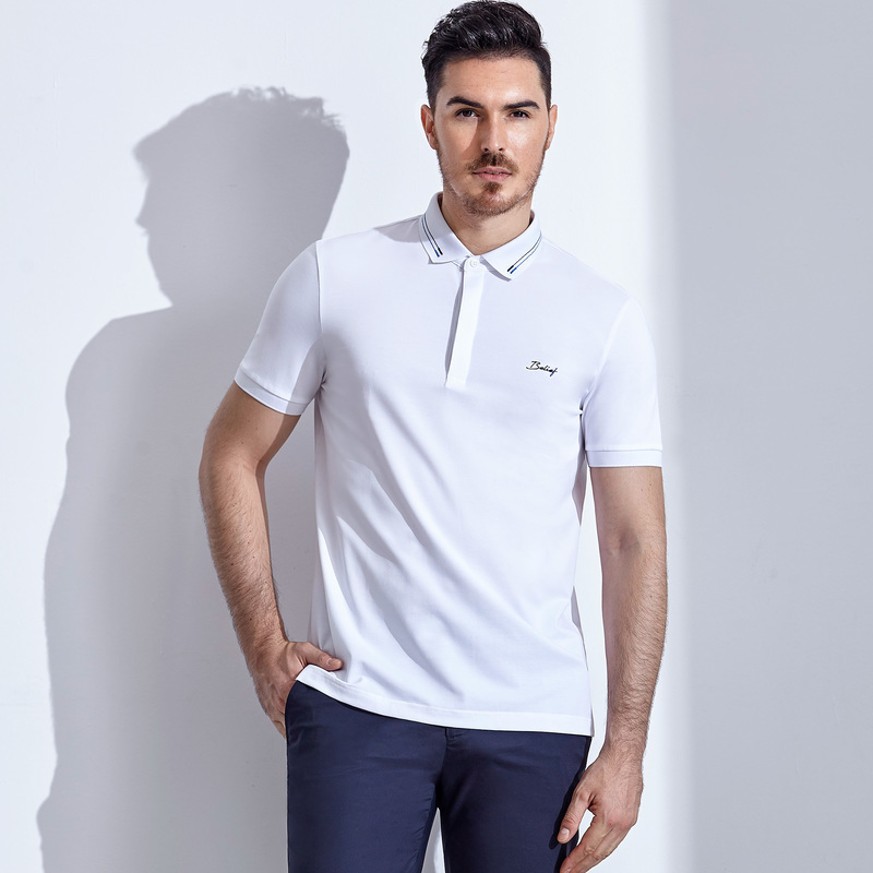 Brloote Barout ngắn tay áo T-Shirt Men kinh doanh thời trang thêu tinh khiết Màu Polo Shirt Summer