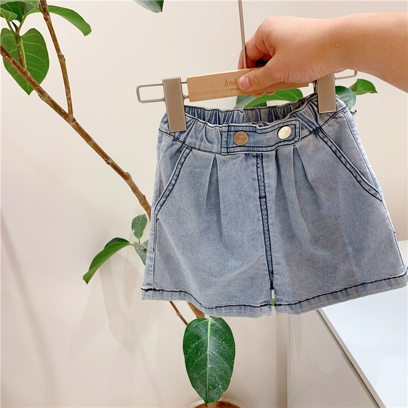 A two-grain buckle denim shorts 3139 girl's summer pure cotton thin panty pants