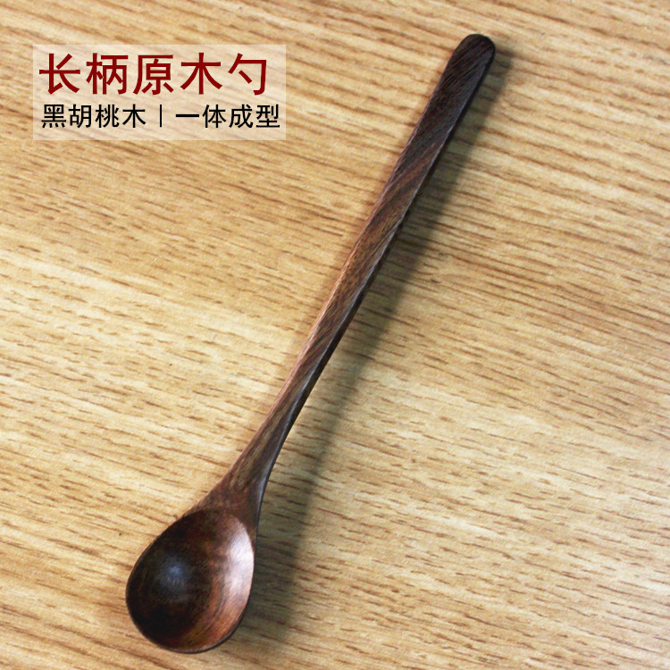 Japanese long handle dessert spoon Black walnut coffee spoon Stirring spoon Household honey spoon Small soup spoon Porridge spoon