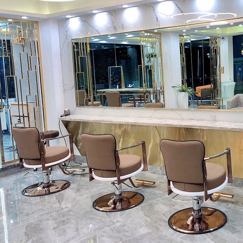 Hair Salon Special Liftable Swivel Cut Hair Chair Brief Modern Net Red Hairdressing Chair Hairdresse Shop Bronzed and Dyeing Chair