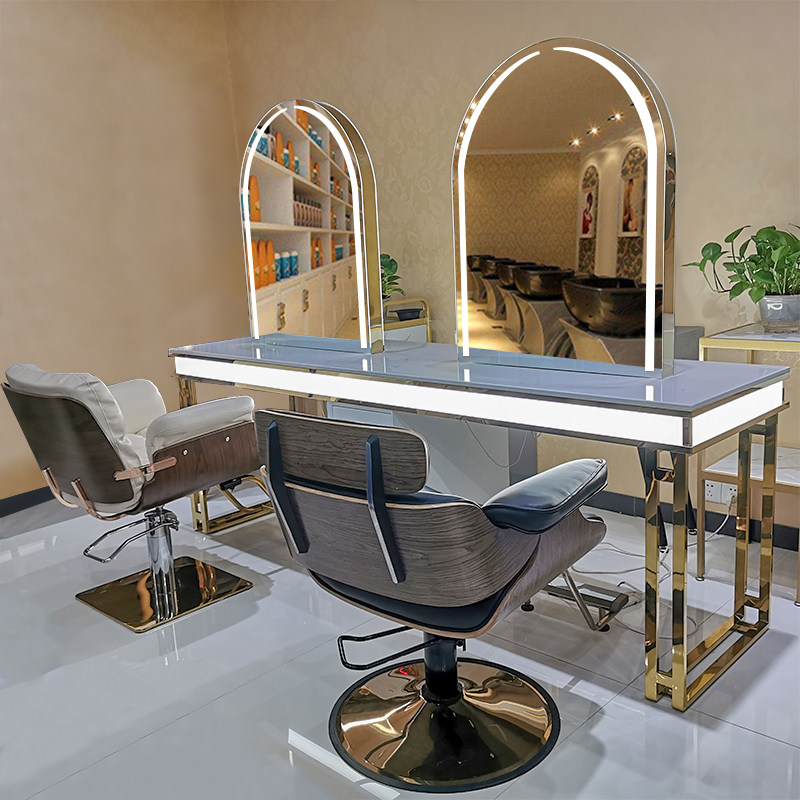 Haircut Single mirror desk Beauty hair Shop Hair Salon Mirror Desk Dressing-shop Mirror Desktop Double Tetrad Mirror Photo Gallery Makeup Table With Lamp