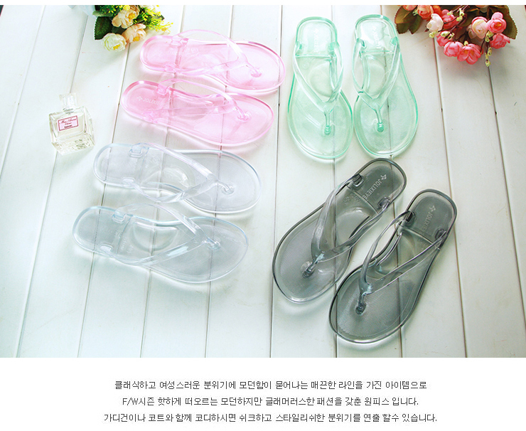 Mùa hè thời trang giản dị mặc ladies pha lê trong suốt sinh viên phẳng với lật chân flip flops bãi biển bên bờ biển dép và dép đi trong nhà