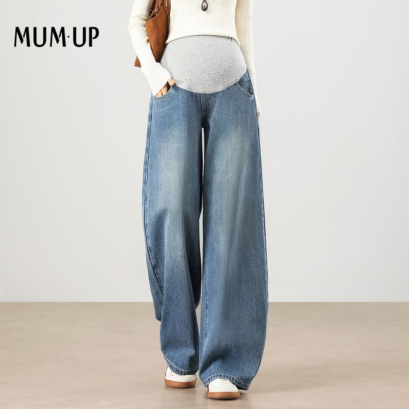 Mumup Maternity Denim Scimitar Pants for Spring and Autumn, Loose Fit, Belly-Supporting, Non-Constricting, Slimming Wide-Leg Maternity Pants Mumup Maternity Denim Scimitar Pants for Spring and Autumn, Loose Fit, Belly-Supporting, Non-Constricting, Slimming Wide-Leg Maternity Pants