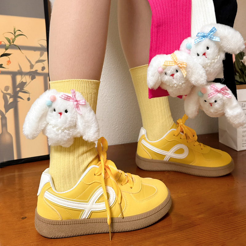Wen Xiaoxiong's Super Cute Long-Eared Rabbit Mid-Calf Socks, Comfortable Cotton Socks, Spring and Autumn Creative Cartoon Korean Quirky Long Socks