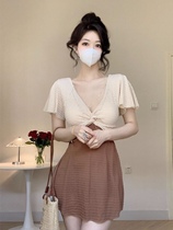 Advanced simple style swimsuit for women conservative and flesh-covering new one-piece skirt style belly-covering slimming hot spring sexy swimwear