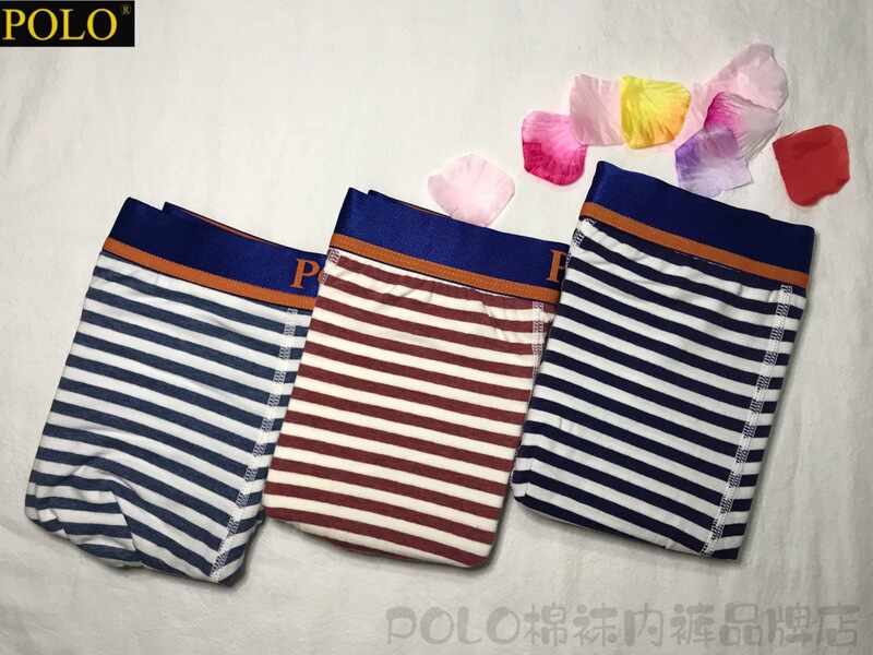 Polou Boxer Briefs Mid-Waist Cotton Fabric Pure Cotton Striped Young Men's Trendy Personality Boys' Sports 