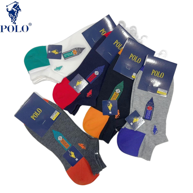 Polo Socks Men's Short Socks Pure Cotton Deodorant Sweat-Absorbent Breathable Thin Spring and Summer Casual Sports Short Socks Sports Socks