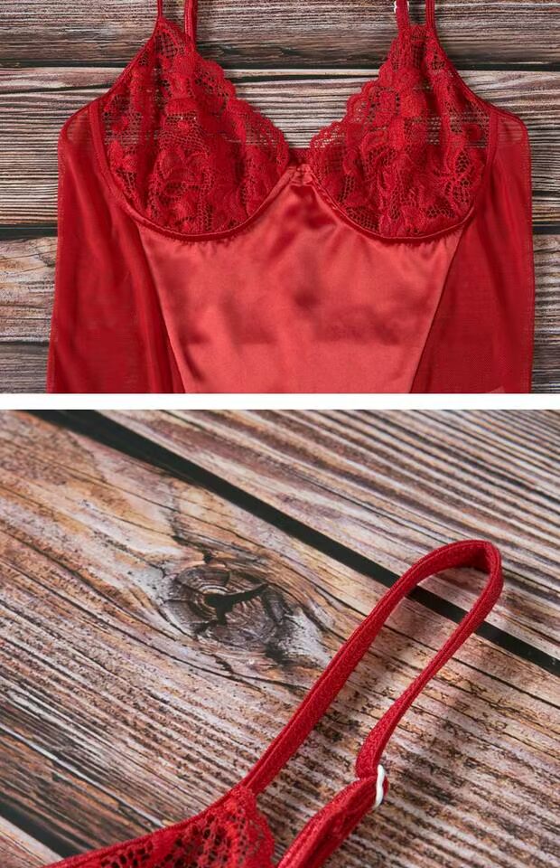 2019 mới satin khâu lưới ren Trung Quốc jumpsuit đỏ gợi cảm phụ nữ có thể mặc bikini chạm đáy áo - Bikinis đồ bơi nữ dạng quần váy