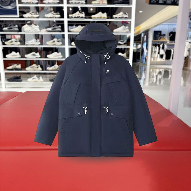 Fila Fusion Fila Trendy Brand Mid-Length down Jacket for Women 2025 New Loose Warm Hooded Jacket