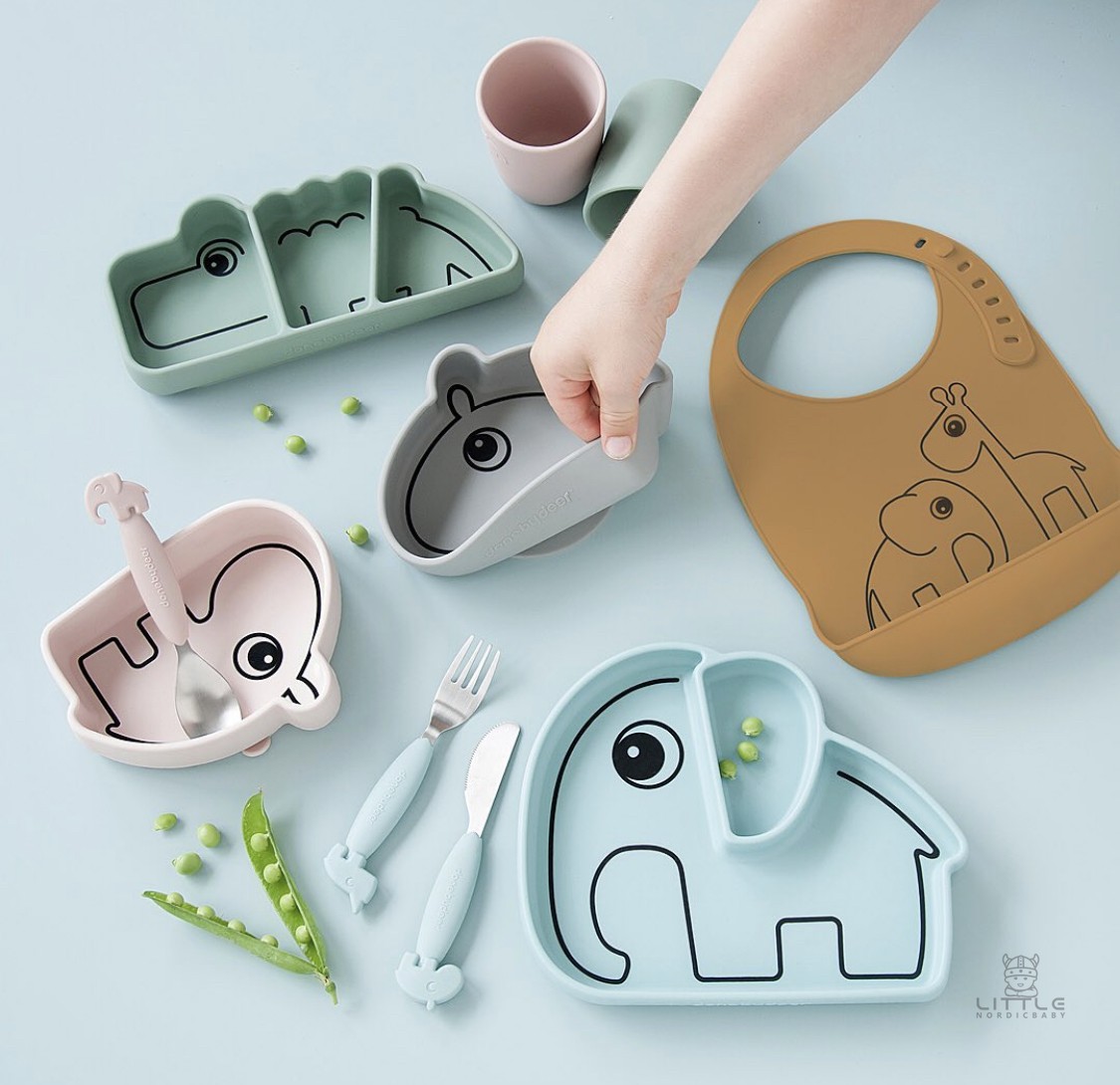 LittleHome Spot Denmark Design Donedeer Baby Splits Dinner Plate Silicone Gel Suction Cup Elephant