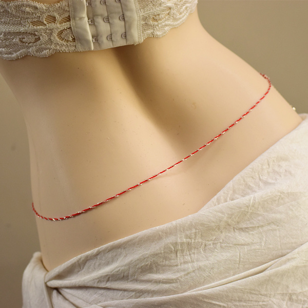 Original photosensitive body chain thin belt red rope waist chain female sterling silver gift foot silver bikini navel chain