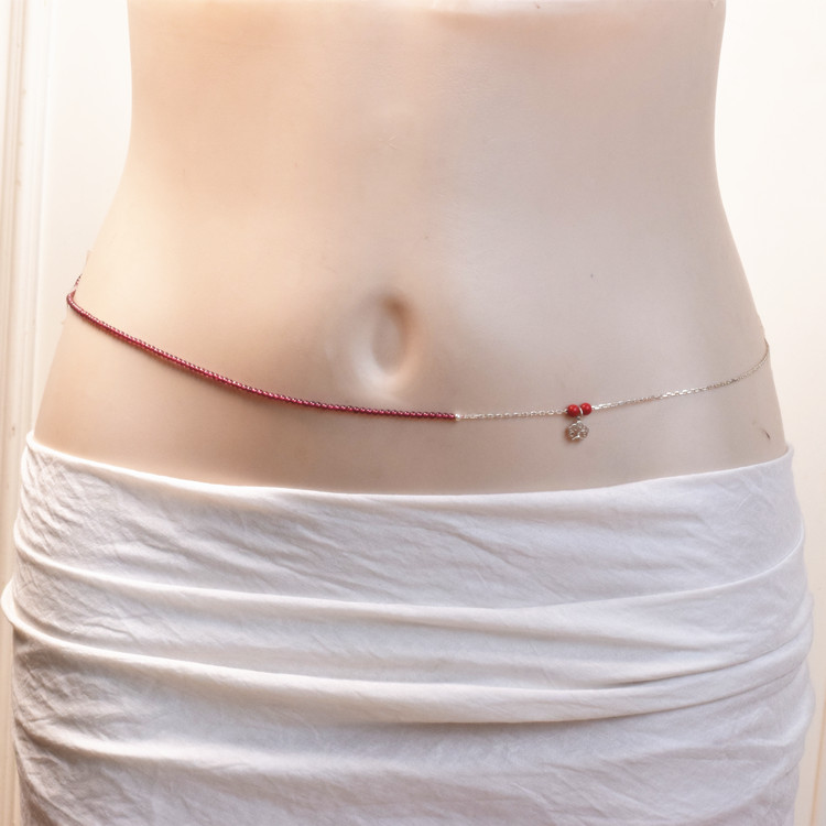 Sexy nourishing qi and blood) ultra-thin close-fitting garnet sterling silver waist chain women's honmei year cinnabar body chain red rope gift