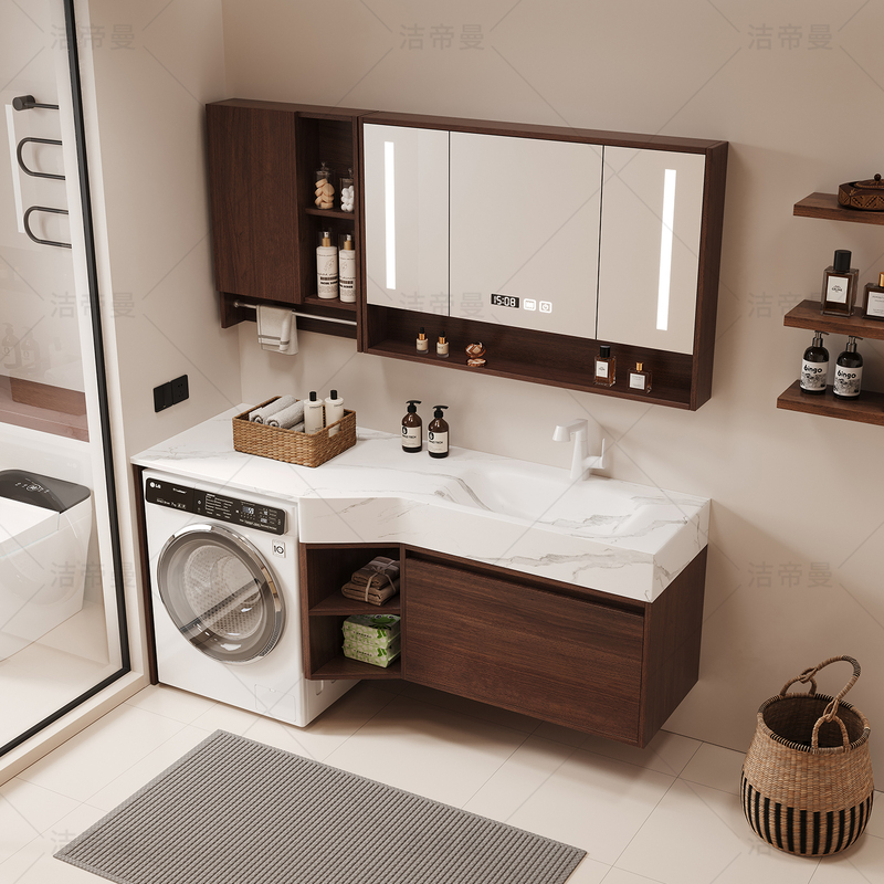 Medieval-Style Washing Machine Cabinet, Wall-Mounted Bathroom Cabinet, Hot-Bent Integrated Basin Countertop, Bathroom Washbasin Combination Medieval-Style Washing Machine Cabinet, Wall-Mounted Bathroom Cabinet, Hot-Bent Integrated Basin Countertop, Bathroom Washbasin Combination