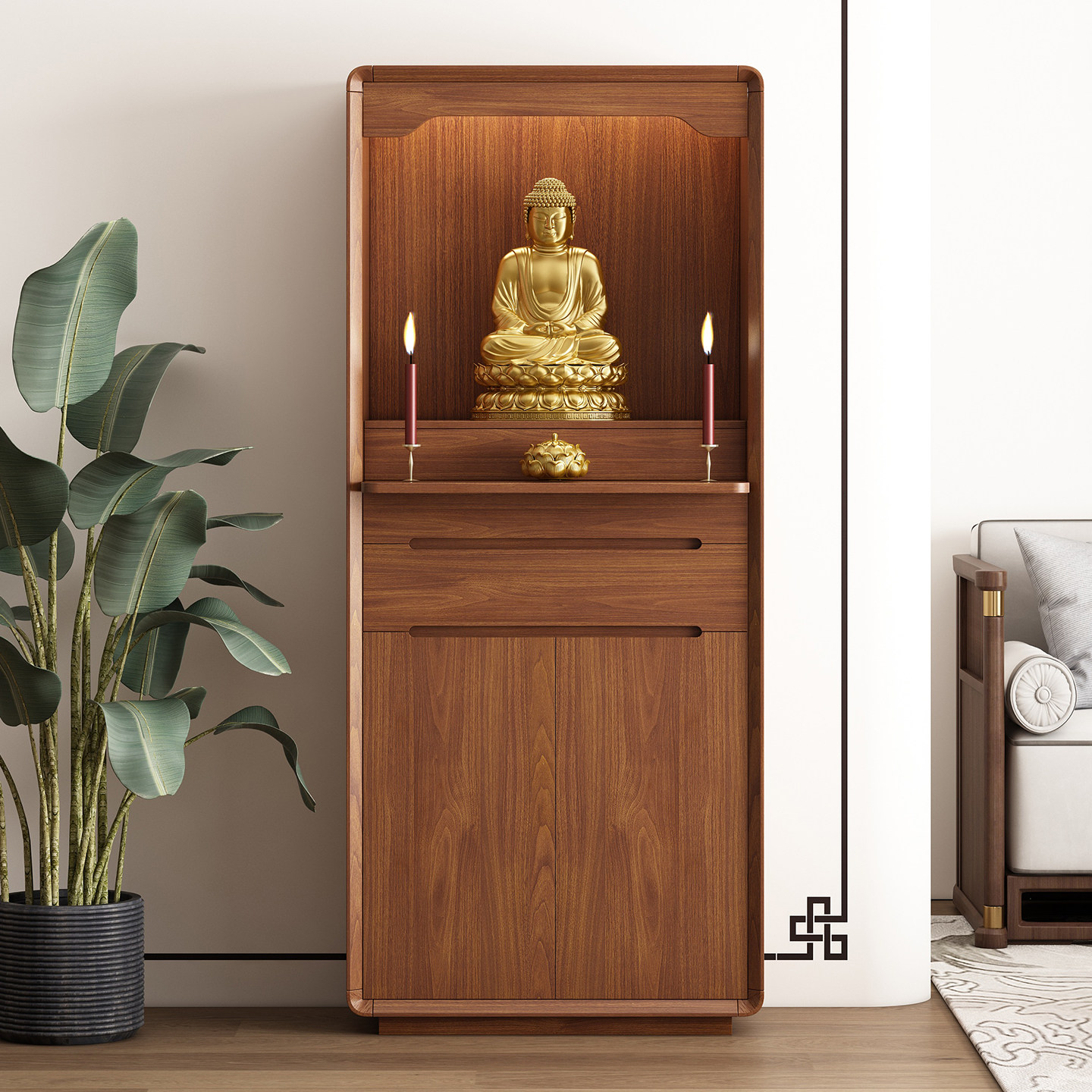 中国風の無垢材製仏壇、祭壇棚、財神を祀る陳列棚、家庭用祭壇。