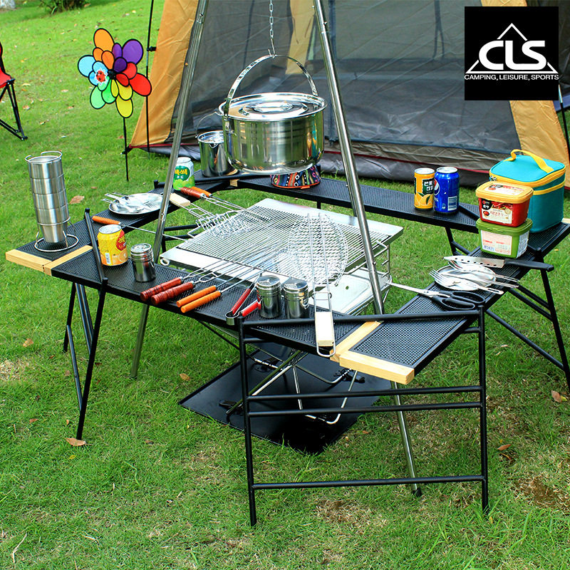 New outdoor barbecue table to splice the network table Campaign multi-function folding table self-driving portable picnic table