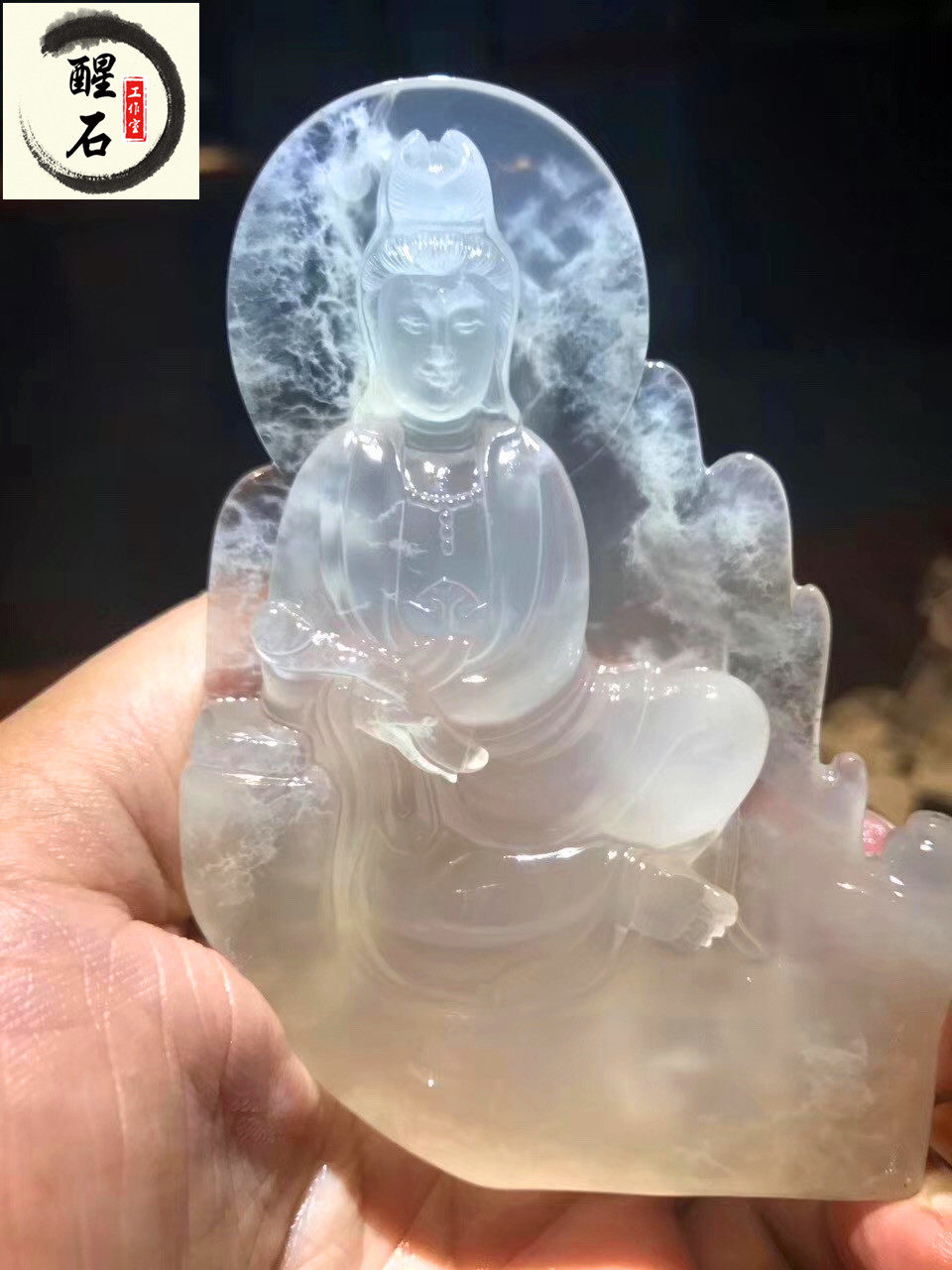 Taiwan backflow famous collection boutique Shoushan stone pendant old pit white lychee frozen stone Avalokitesvara custom special price