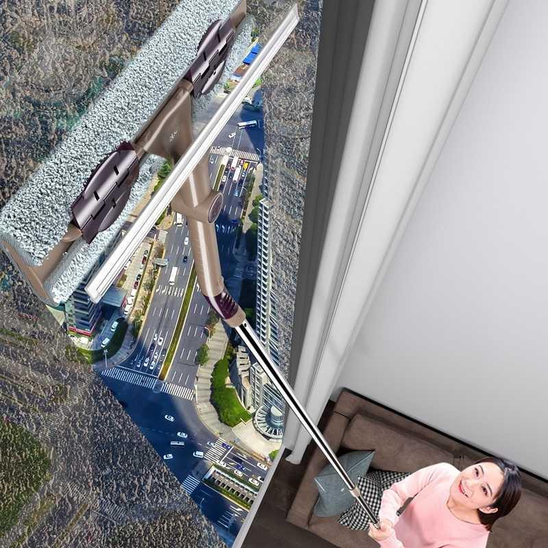 Almighty glass-wiping artifact telescopic rod household double-sided brushing high-rise window scraper scraper cleaning tool