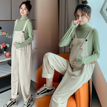 Pregnant women with pants Spring and Autumn wear fashion loose jumpsuit Autumn New Tide mother backpack two-piece set