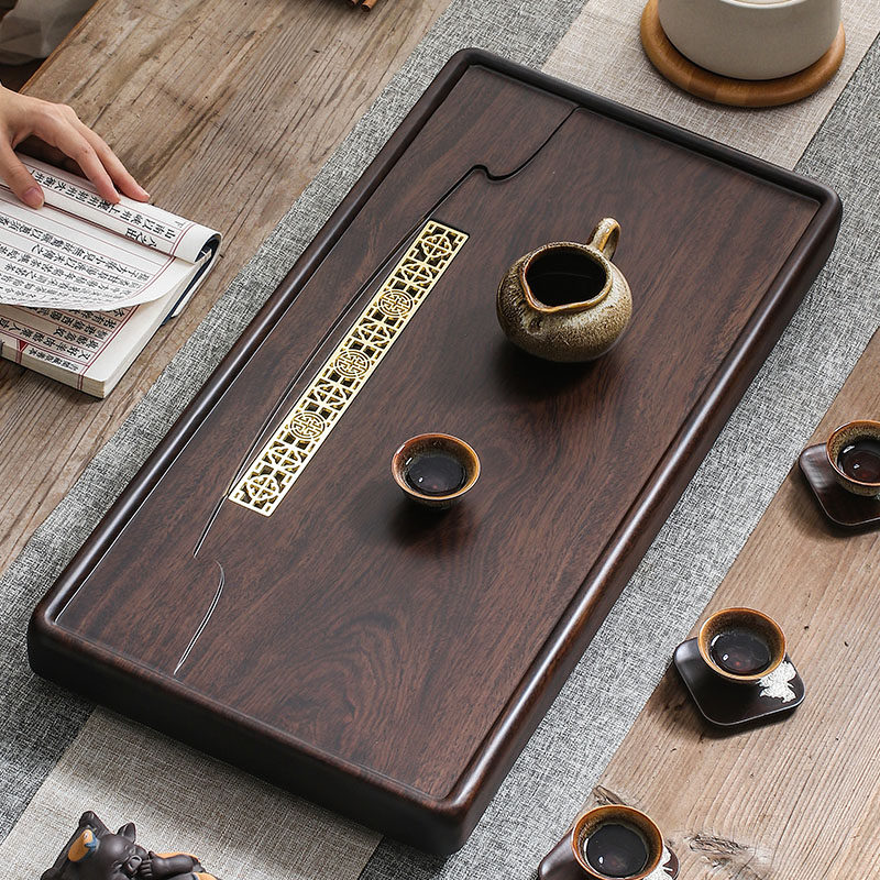 Solid Wood Tea Tray Whole Black Sandalwood New Chinese Style Fu Tea With Tray Light Luxury Modern Suit Home Tea Sea Small Tea Table