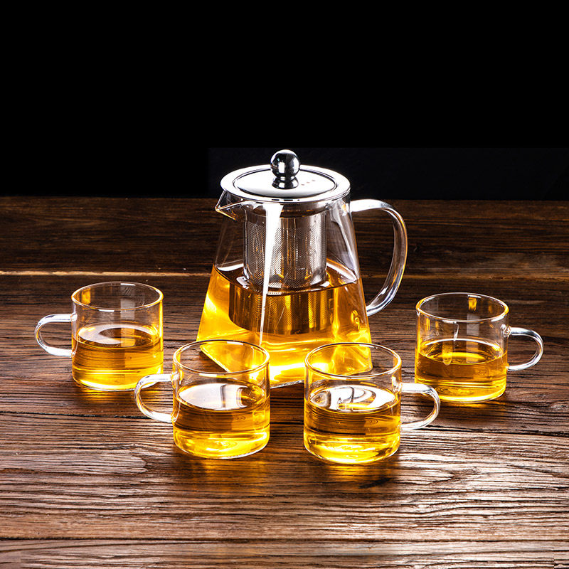 Glass Teapot Household High Temperature Resistant Thickened Office Bubble Teapot Heat Resistant Dining Hall Flower Teapot Suit Transparent Tea Set