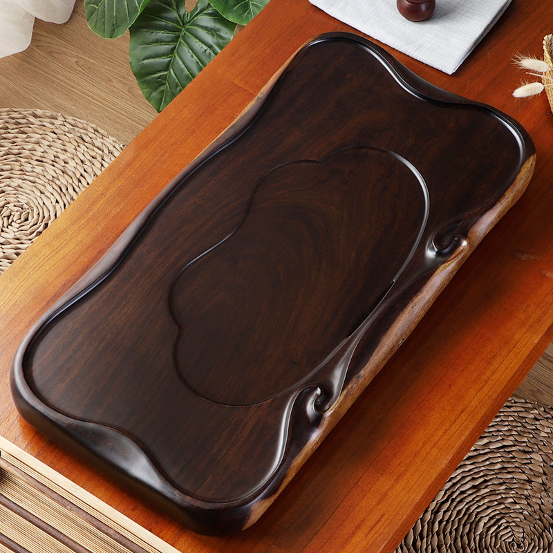 Tea plate solid wooden black sandal household simple whole kung fu tea toilet drainage log tray large rectangular tea table