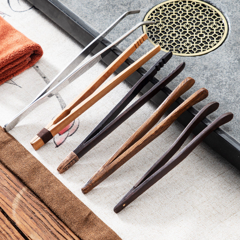 Tea Clip Tweezers Tea Making Tool Solid Wood Pure Copper Washing Tea With Upscale Non-slip Bamboo Tea Ceremony Tea Art Six