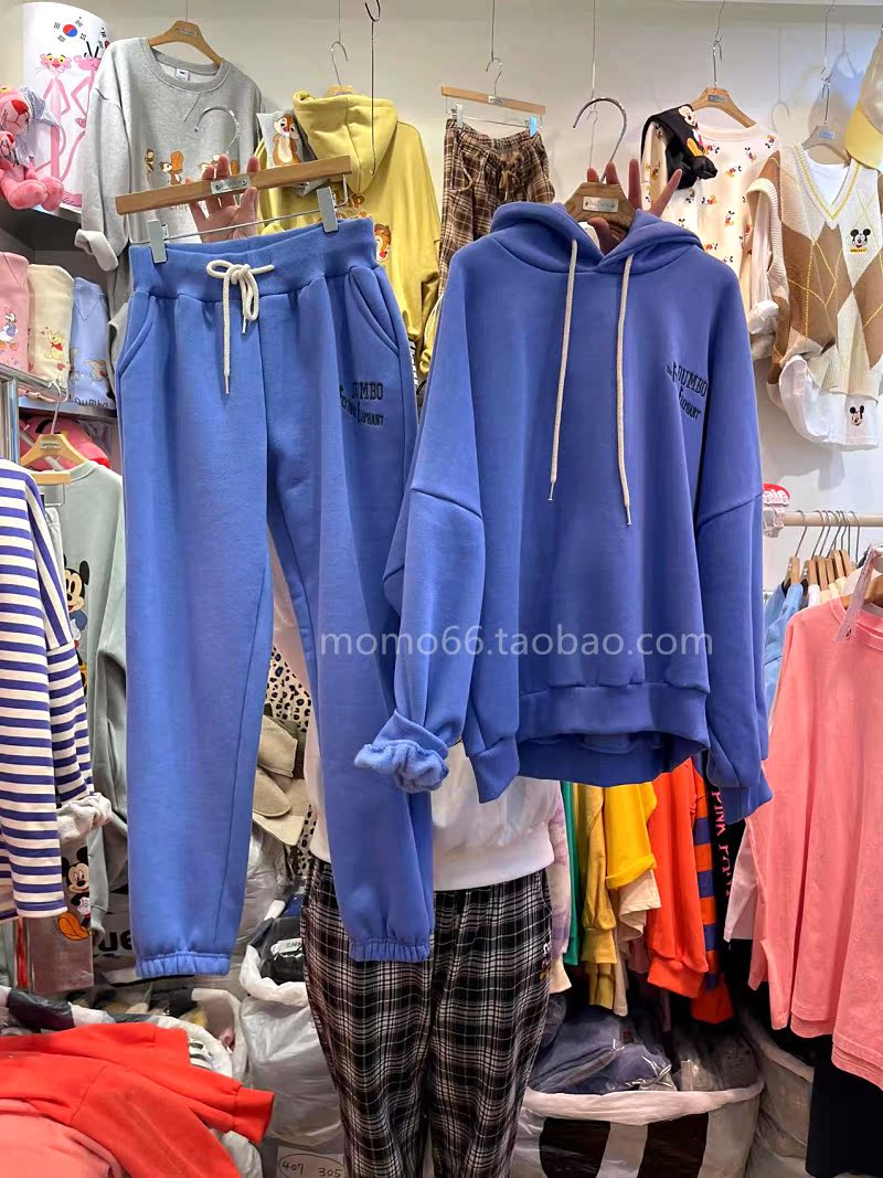 South Korea imported maternity clothes 2021 winter plus fleece warm Korean style hooded sweater sports and leisure suit tide