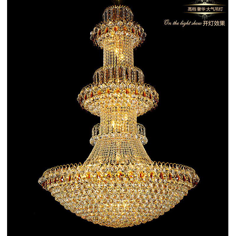 Golden Duplex Building Large Chandelia Building Living Room Crystal Large Chandelia Villa Hotel Hall Long Chandelia Stairway Light